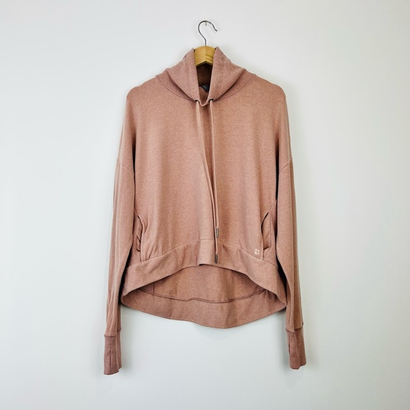 Sweaty Betty Tops - Sweaty Betty Pink Oversized High Neck Logo Dip Hem Yoga Gym Hoodie UK M